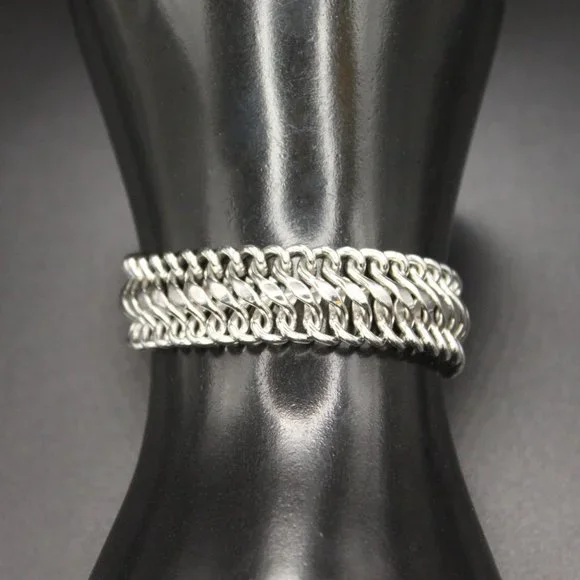 Vintage Signed CORO PEGASUS Thick Link Bracelet Silver Tone 7.5" Long 1950s - Picture 6 of 15